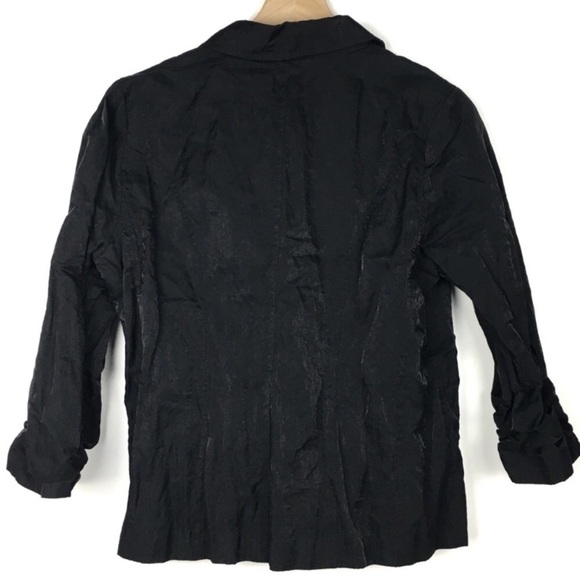 CHICOS Jacket Blazer Shiny Sateen Crinkle Black Minimalist Evening Size 1 Medium - Picture 3 of 9